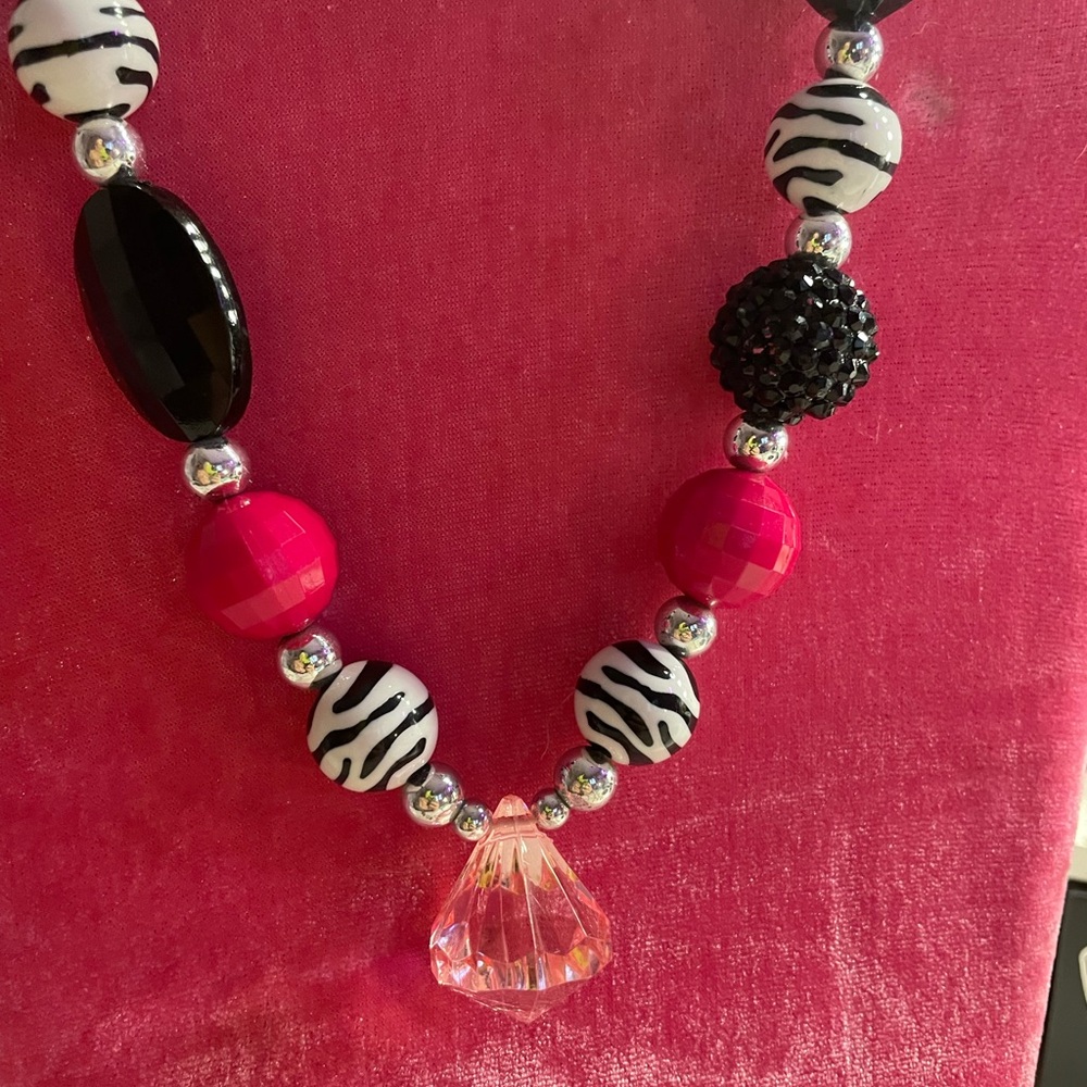 3 Girls Bubblegum necklaces. Barbie, Snow White, and Zebra. All handmade!
